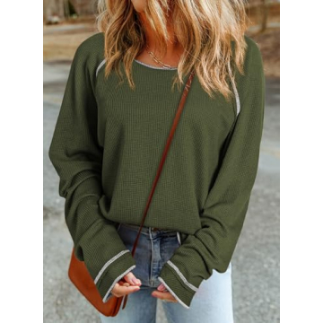 Dokotoo Women's Long Sleeve Waffle Knit Top - Stylish Comfort