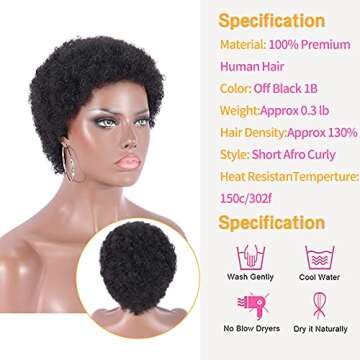 Kalyss Human Hair Short Afro Curly Wig for Women