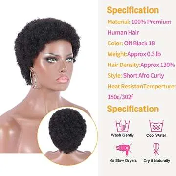 Kalyss Human Hair Short Afro Curly Wig for Women