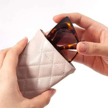 TRIUMPH VISION 3Pack Sunglasses Pouch Squeeze Quilted PU Leather Sleeve Eyeglass Storage Glasses Case