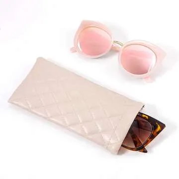 TRIUMPH VISION 3Pack Sunglasses Pouch Squeeze Quilted PU Leather Sleeve Eyeglass Storage Glasses Case