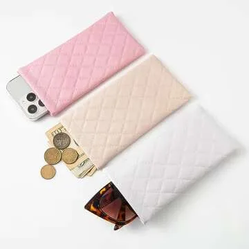TRIUMPH VISION 3Pack Sunglasses Pouch Squeeze Quilted PU Leather Sleeve Eyeglass Storage Glasses Case