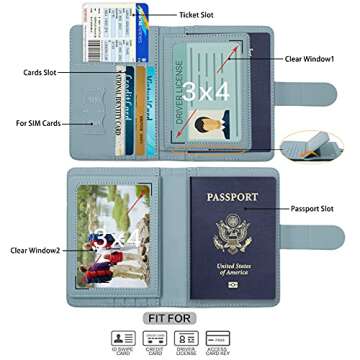 Cnycmy Passport Holder with Airtag,Passport-Wallet-Holder for Women, RFID Passport Holder with Slot Waterproof, PU Leather Travel Passport Case (greyish green)