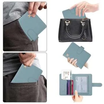 Cnycmy Passport Holder with Airtag,Passport-Wallet-Holder for Women, RFID Passport Holder with Slot Waterproof, PU Leather Travel Passport Case (greyish green)