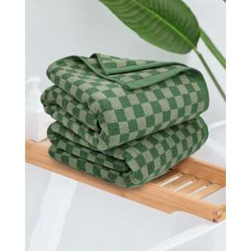 Jacquotha Luxury Bath Towels for Bathroom Green Checkered - Soft Absorbent Shower Towels 2 Pack