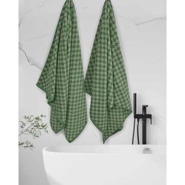 Jacquotha Green Checkered Luxury Bath Towels 2 Pack