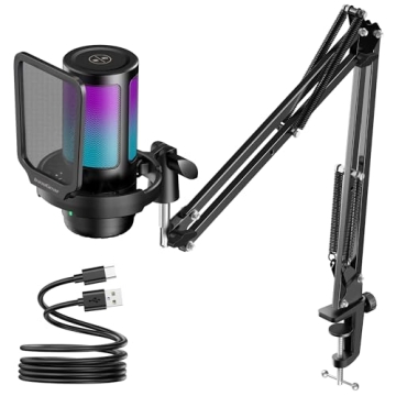 InnoGear Gaming USB Microphone, AI-Noise Cancelling Condenser Mic with Mute, Gain, RGB Indicator, Bo...