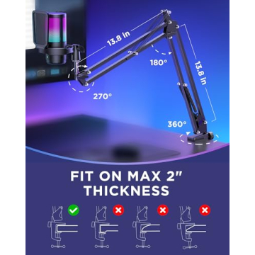 InnoGear Gaming USB Microphone, AI-Noise Cancelling Condenser Mic with Mute, Gain, RGB Indicator, Boom Arm Stand for Streaming, Podcast, Twitch, YouTube, Discord, PC, Computer, PS4, PS5, Mac, Black