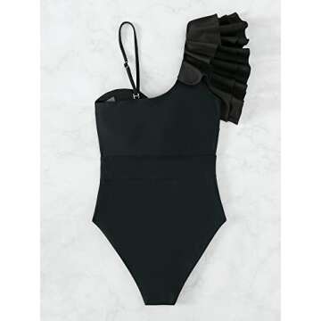 SOLY HUX Women's Onepiece Swimsuit Ruffle Trim Twist Front Bathing Suit Swimwear Solid Black M