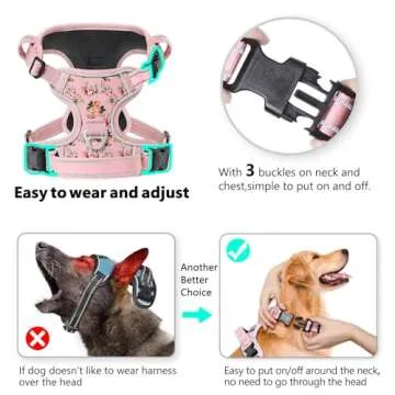 Timos Dog Harness, No-Pull Pet Harness with 2 Leash Clips, 3 Snap Buckles Adjustable Soft Padded Dog Vest, Reflective No-Choke Pet Oxford Vest with Easy Control Handle for Small Medium Large Dogs