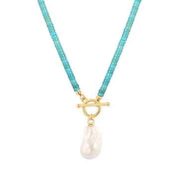 Aobei Pearl Bohemian Simulated Turquoise Necklace with Baroque Pearl