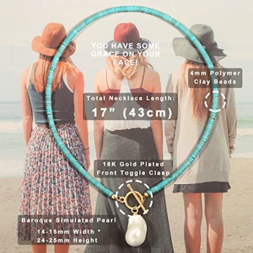 Aobei Pearl Bohemian Simulated Turquoise Choker Necklace