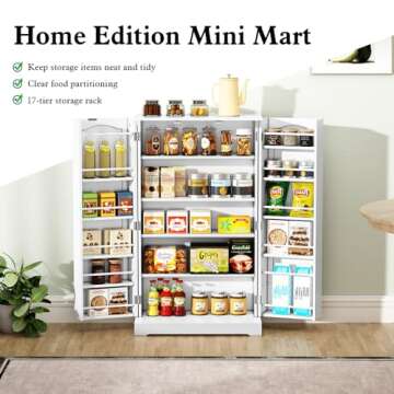 HOLTICO 41'' Freestanding Pantry Cabinet, Kitchen Pantry Storage Cabinet with Doors and Adjustable Shelves, Food Pantry Cabinet for Kitchen, Dining Room, Living Room and Garage,Snow White