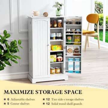 HOLTICO 41'' Freestanding Pantry Cabinet, Kitchen Pantry Storage Cabinet with Doors and Adjustable Shelves, Food Pantry Cabinet for Kitchen, Dining Room, Living Room and Garage,Snow White