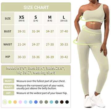 Sportneer Workout Sets for Women 2 Piece, Ribbed Seamless Cute One Shoulder Sports Bra and High Waisted Leggings Matching Gym Yoga Set Outfits Work Out Set Off-white M