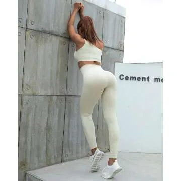 Sportneer Workout Sets for Women 2 Piece, Ribbed Seamless Cute One Shoulder Sports Bra and High Waisted Leggings Matching Gym Yoga Set Outfits Work Out Set Off-white M