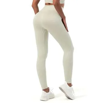 Sportneer Workout Sets for Women 2 Piece, Ribbed Seamless Cute One Shoulder Sports Bra and High Waisted Leggings Matching Gym Yoga Set Outfits Work Out Set Off-white M