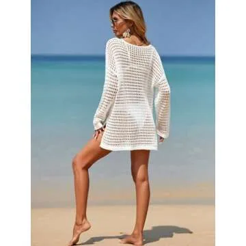 nratto White Swimsuit Coverup for Women Crochet Bathing Suit Cover Ups Beachwear XS/S