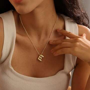 Gold Bubble Letter Necklace for Women, 14k Gold Plated Balloon Initial Letter Pendant Necklace Daint...