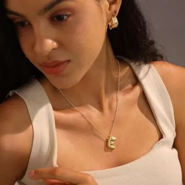 Gold Bubble Letter Necklace for Women, 14k Gold Plated Balloon Initial Letter Pendant Necklace Dainty Charm Initial Necklaces for Women Trendy Simple Custom Name Necklace Gold Jewelry for Women