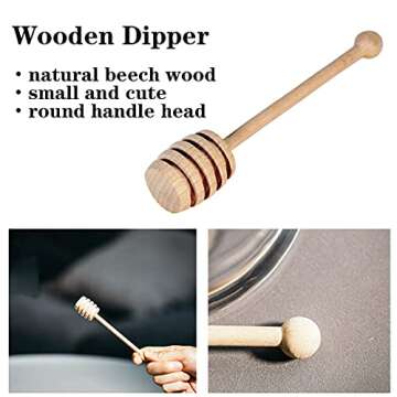 Gkesgm Glass Honey Jar with Wooden Dipper and Glass Lid,Honey Pot Dispenser for Store Honey and Syru,10 Ounces