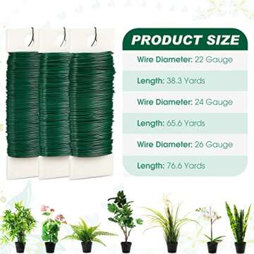 6 Pcs 361 Yards Flexible Paddle Wire Green Floral Florist Wire 22 24 26 Gauge Wreath Wire for Flower Arrangement Bouquet Wrap Easter Wedding Graduation Mother's Day Thanks Nurse Party Garland Supplies