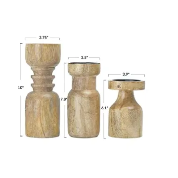 Main + Mesa Turned Wood Pillar Candle Holders Set