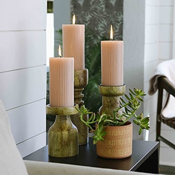 Main + Mesa Turned Wood Pillar Candle Holders Set