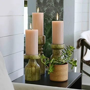 Main + Mesa Turned Wood Pillar Candle Holders Set