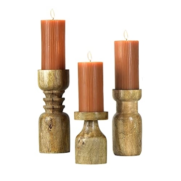 Main + Mesa Turned Wood Pillar Candle Holders Set