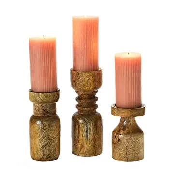 Main + Mesa Turned Wood Pillar Candle Holders Set