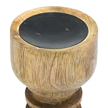 Main + Mesa Turned Wood Pillar Candle Holders Set