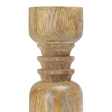 Main + Mesa Turned Wood Pillar Candle Holders Set