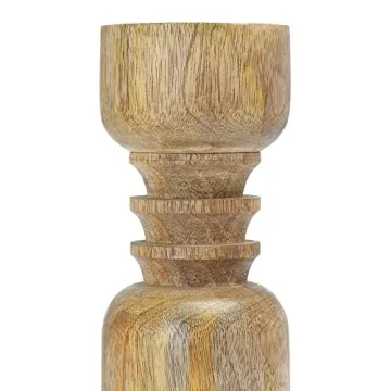 Main + Mesa Turned Wood Pillar Candle Holders Set