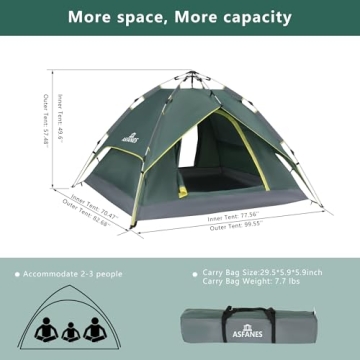 ASFANES 2 People Automatic Camping Tent, Instant Tent for Outdoor Camping, Ultralight Dome Tent 4 Seasons Waterproof & Windproof Camping Tent with Removable Outer Tarpaulin, Army Green