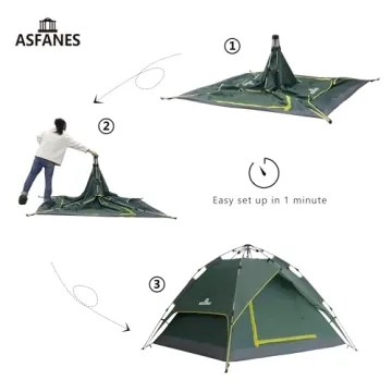 ASFANES 2 People Automatic Camping Tent, Instant Tent for Outdoor Camping, Ultralight Dome Tent 4 Seasons Waterproof & Windproof Camping Tent with Removable Outer Tarpaulin, Army Green