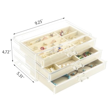 Weiai Acrylic Jewelry Box 3 Drawers Velvet Organizer