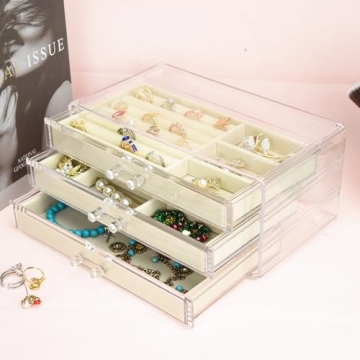 Weiai Acrylic Jewelry Box 3 Drawers Velvet Organizer