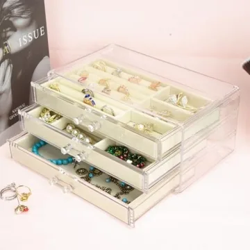 Weiai Acrylic Jewelry Box 3 Drawers Velvet Organizer