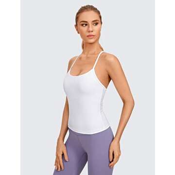 CRZ YOGA Butterluxe Womens Workout Racerback Tank Top with Built in Bra - Scoop Neck Spaghetti Strap Padded Slim Camisole White Small