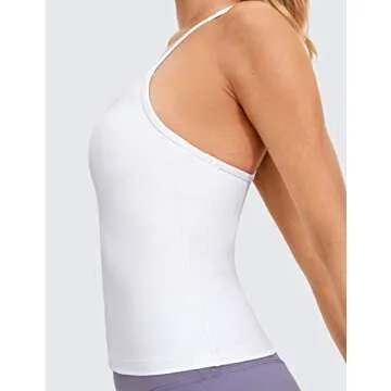 CRZ YOGA Butterluxe Womens Workout Racerback Tank Top with Built in Bra - Scoop Neck Spaghetti Strap Padded Slim Camisole White Small
