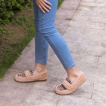 Zizor Fuzzy Loafer Slippers with Memory Foam for Women