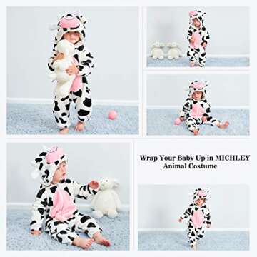 MICHLEY Unisex Baby Animal Costume Winter Autumn Flannel Hooded Romper Cosplay Jumpsuit