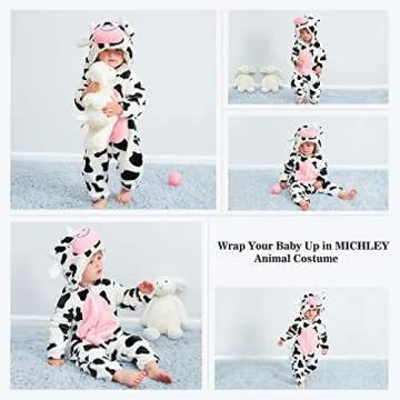 MICHLEY Unisex Baby Animal Costume Winter Autumn Flannel Hooded Romper Cosplay Jumpsuit