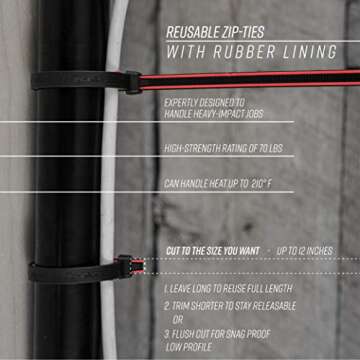 GripLockTies, Durable 12 Inch Reusable Zip Ties for Any Job