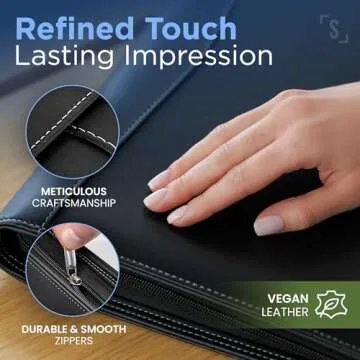 STYLIO Zipper Padfolio Portfolio Binder Organizer | Faux Leather Portfolio for Resume, Documents, Phone, Tablet, Business Supplies and Cards | Notebook Organizer with Letter Sized Notepad Included