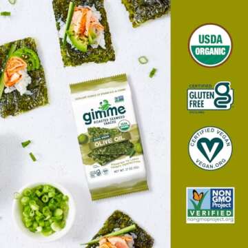 Gimme Seaweed - Extra Virgin Olive Oil - 20 Count - Organic Roasted Seaweed Sheets - Keto, Vegan, Gluten Free - Great Source of Iodine & Omega 3’s - Healthy On-The-Go Snack for Kids & Adults