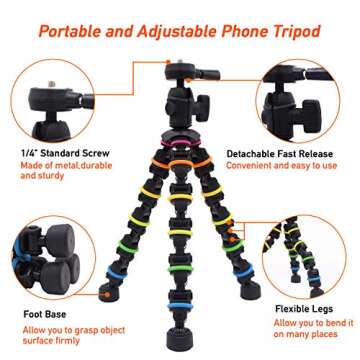 Phone Tripod, LINKCOOL Octopus Phone Tripod Portable and Adjustable Tripod Stand Holder with Bluetooth Remote Control Compatible with Most Smartphones, GoPros, and Digital Cameras