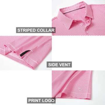 Mens Golf Shirts Moisture Wicking Dry Fit Short Sleeve Performance Sport Stripe Golf Polo Shirts for Men