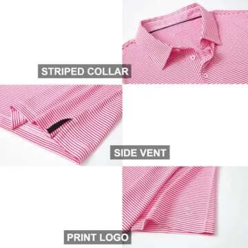 Mens Golf Shirts Moisture Wicking Dry Fit Short Sleeve Performance Sport Stripe Golf Polo Shirts for Men